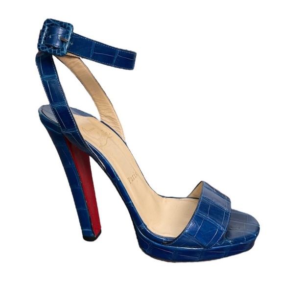 CHRISTIAN LOUBOUTIN Echasse 120 Blue Alligator Platform Heeled Sandals \\ 37